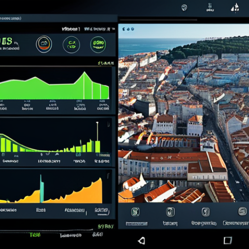 Home 7 Smart City Dashboard**
A modern, interactive dashboard displaying real-time data visualizations related to urban life in Lisbon, Portugal. The dashboard showcases metrics for traffic flow, air quality, energy consumption, and public safety. Icons representing smart city technologies are subtly embedded within the design. Fully clothed professionals are analyzing the data. Safe for work, appropriate content, fully clothed, professional, perfect anatomy, natural proportions, clean and modern design.
**
