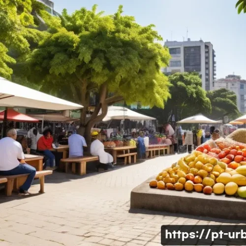 도시공간의 사회적 가치 - A vibrant Brazilian urban park scene during a sunny afternoon, featuring a well-maintained public sq...
