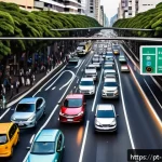 Home 19 도시 빅데이터 분석 - A bustling urban street scene in São Paulo during rush hour, featuring smart traffic lights dynamica...