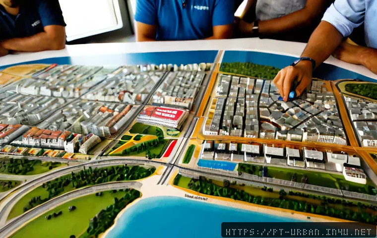 도시브랜딩 전략 - Photorealistic urban branding strategy workshop in a sunlit Lisbon municipal planning studio, divers...